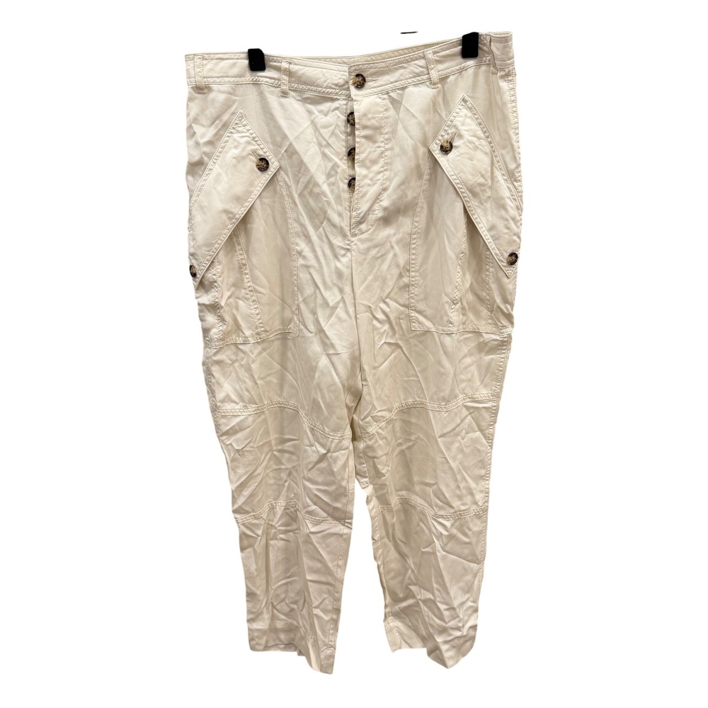 Express Super High Rise Cargo Pants Cream Button‎ Fly Utility Trousers Size 14